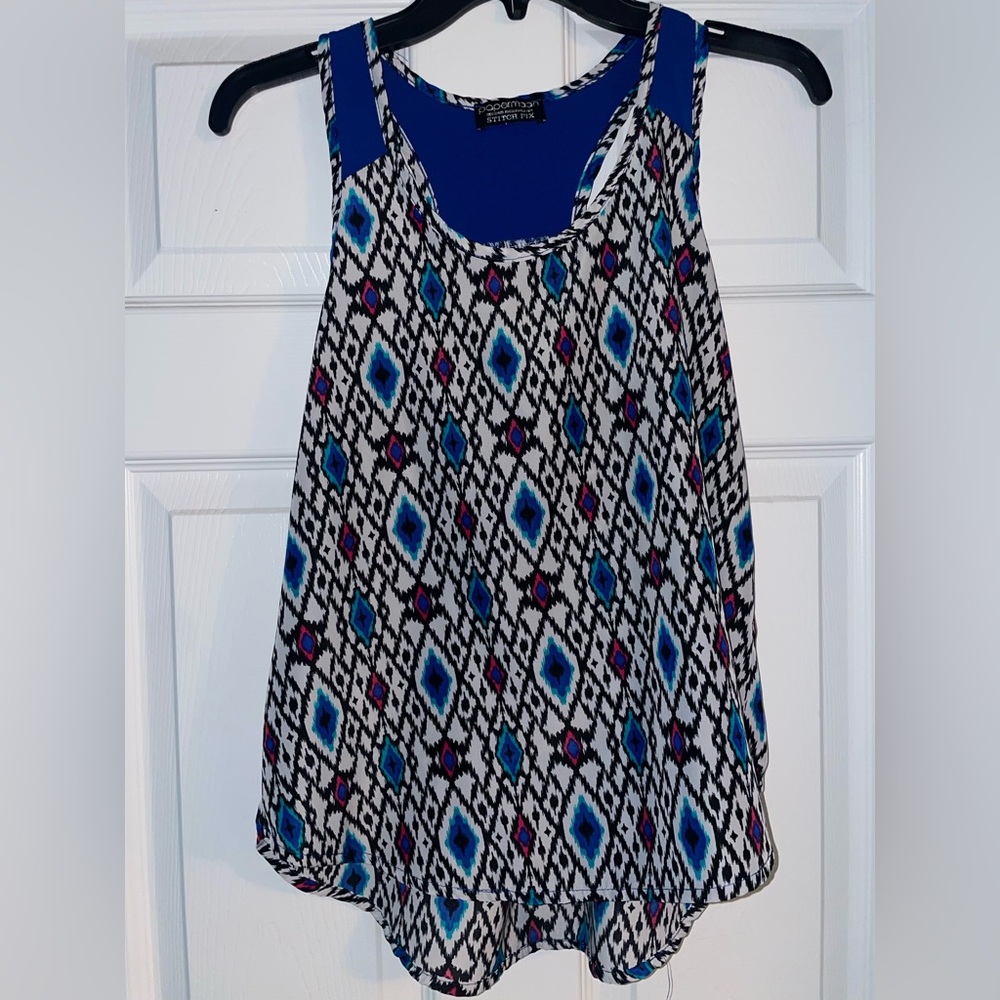 Papermoon Blue and Black Patterned Tank Top